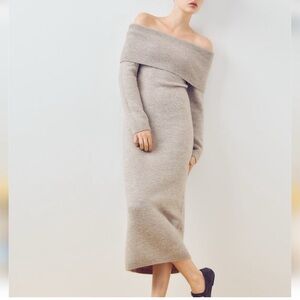 Camila Coelho Off-Shoulder Beige Maxi Dress